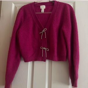 H&M Fuchsia Knit Bow Cardigan Top